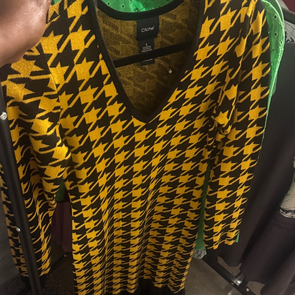 Cliche Yellow and Black Houndstooth Dress